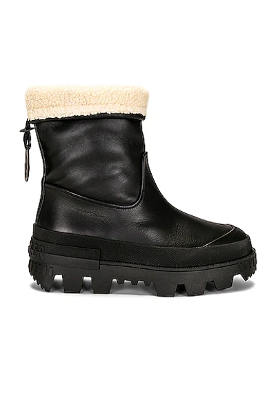 Moncler Moscova Faux Fur-trimmed Leather Ankle Boots In Black 