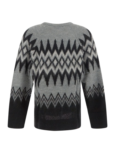 Shop Laneus Knitted Geometric Jumper In Black