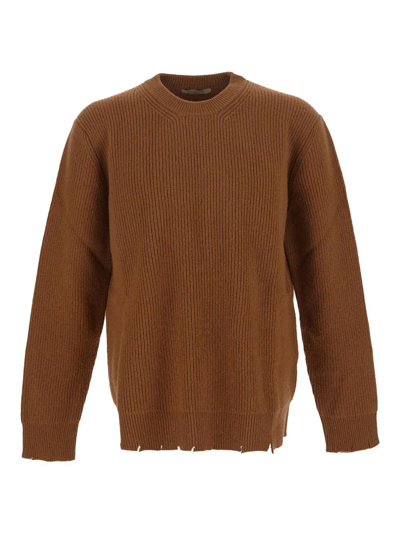 Shop Laneus Ribbed Knit Sweater In Brown