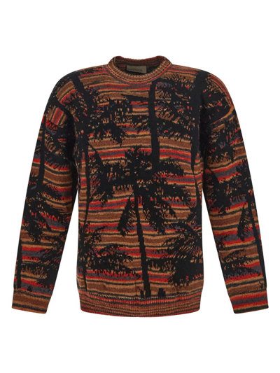 Shop Laneus Palm Tree Sweater In Brown