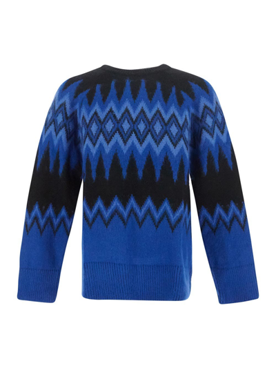 Shop Laneus Knitted Geometric Jumper In Blue