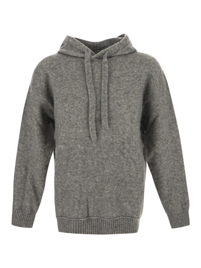 Shop Laneus Knit Hoodie In Grey