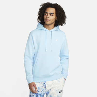 Shop Nike Sportswear Club Fleece Pullover Hoodie In Blue Chill,blue Chill,white
