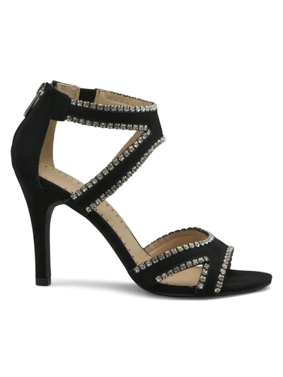 Shop Adrienne Vittadini Women's Giro Studded Faux Leather Stiletto Heel Sandals In Black