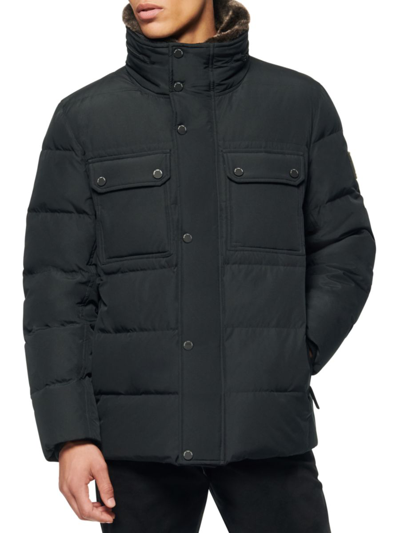 Marc New York Godwin Water Resistant Puffer Coat With Faux Fur Collar In Black