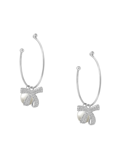 Shop Hueb Women's Romance 18k White Gold Dangle Bow & Pearl Hoop Earrings