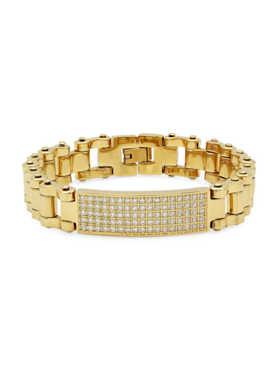 Shop Anthony Jacobs Men's 18k Goldplated Stainless Steel Cubic Zirconia Bracelet In Silver