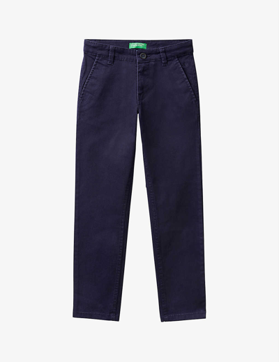 Shop Benetton Slim-fit Stretch-cotton Chinos 6-14 Years In Navy Blue