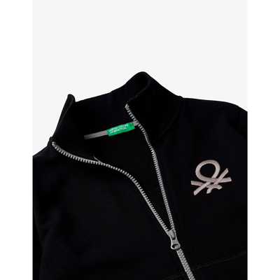Shop Benetton Logo-embroidered Zipped Cotton-jersey Sweatshirt 6-14 Years In Black