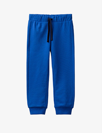 Shop Benetton Boys Royal Blue Kids Logo-embroidered Tapered-leg Organic-cotton Jogging Bottoms 1-6 Years