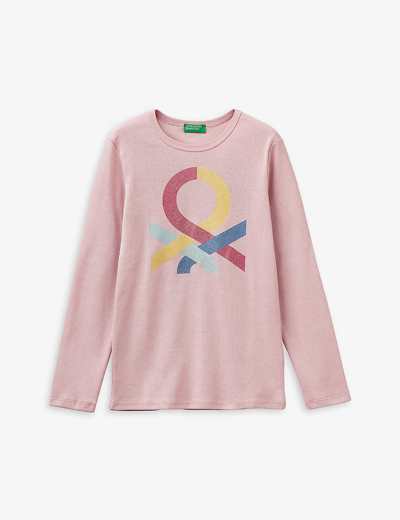 Shop Benetton Girls Pale Pink Kids Graphic-print Organic-cotton Top 6-14 Years