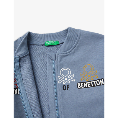 Shop Benetton Boys Grey Kids Logo-print Ribbed-trim Cotton Jacket 1-6 Years