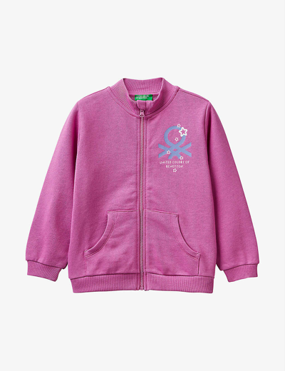 Shop Benetton Girls Pink Kids Logo Graphic-print Cotton Jacket 1-6 Years