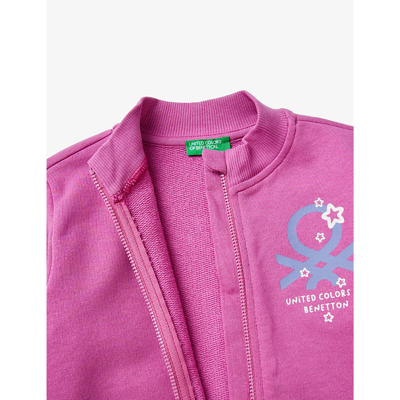 Shop Benetton Girls Pink Kids Logo Graphic-print Cotton Jacket 1-6 Years