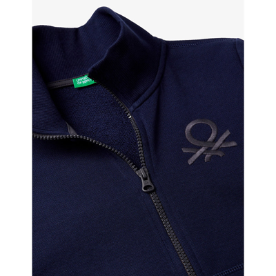 Shop Benetton Boys Navy Blue Kids Logo-embroidered Zipped Cotton-jersey Sweatshirt 6-14 Years