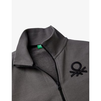 Shop Benetton Boys Dark Grey Kids Logo-embroidered Zipped Cotton-jersey Sweatshirt 6-14 Years