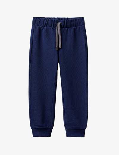 Shop Benetton Logo-embroidered Tapered-leg Organic-cotton Jogging Bottoms 1-6 Years In Navy