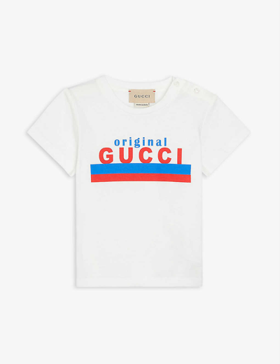 Shop Gucci Logo-print Cotton-jersey T-shirt 3-18 Months In White/multicolor