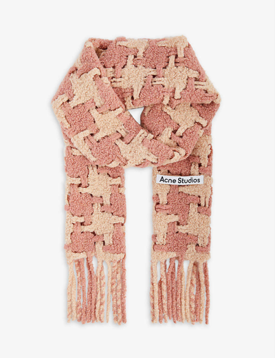 Shop Acne Studios Vadik Houndstooth Wool-blend Scarf In Dusty Pink/pink