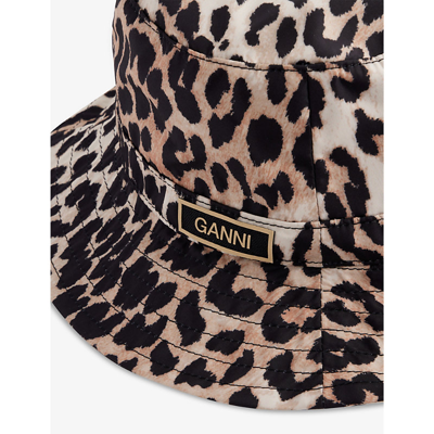 Shop Ganni Brand-appliqué Leopard-print Woven Bucket Hat