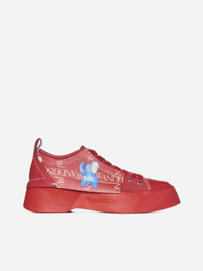 Shop Jw Anderson Print Leather And Canvas Sneakers