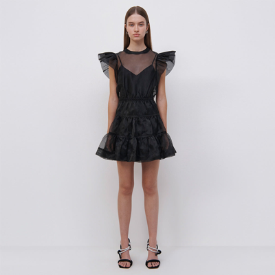 Shop Jonathan Simkhai Monique Organza Ruffle Mini Dress In Black