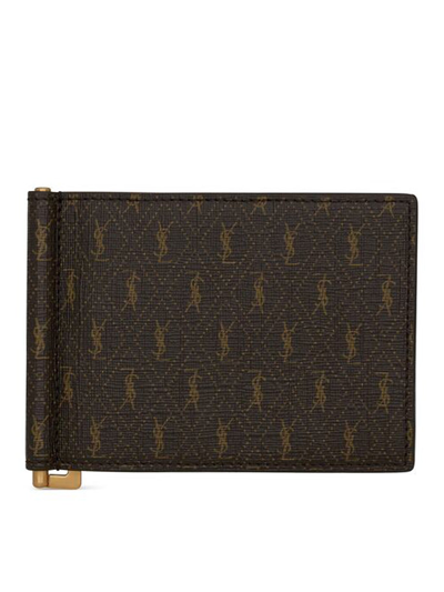 LE MONOGRAMME Bill clip wallet in CASSANDRE CANVAS AND SMOOTH LEATHER, Saint Laurent