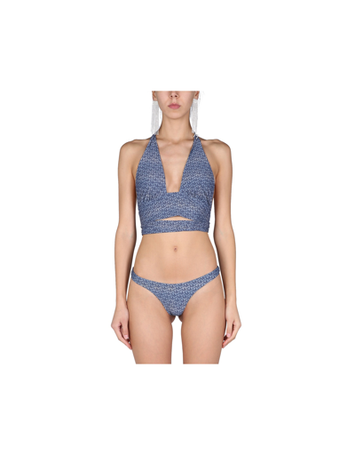 Shop Magda Butrym Swimwear Bikini Briefs With All Over Logo In Blue