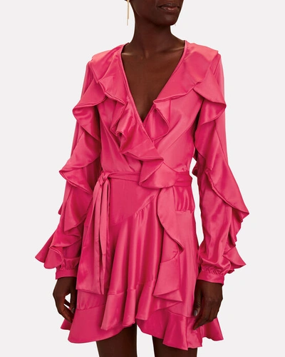 Shop Patbo Ruffled Satin Mini Wrap Dress In Pink