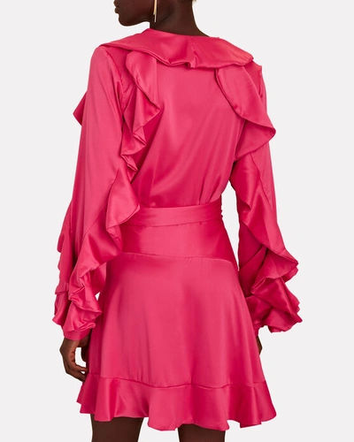 Shop Patbo Ruffled Satin Mini Wrap Dress In Pink