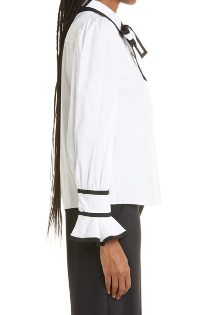 Shop Alice And Olivia Sharen Puff Sleeve Bow Tie Blouse In White/ Black