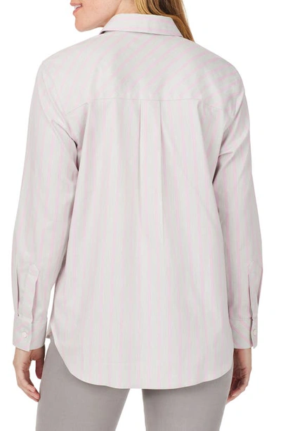 Shop Foxcroft Stripe Boyfriend Button-up Shirt In Heather Grey Co