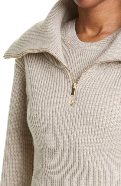 Shop Jacquemus Risoul Merino Wool Layered Crop Sweater In Light Brown