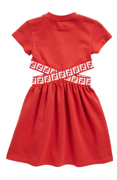 Shop Fendi Kids' Ff Logo Cutout Cotton Dress In F18o4 Red