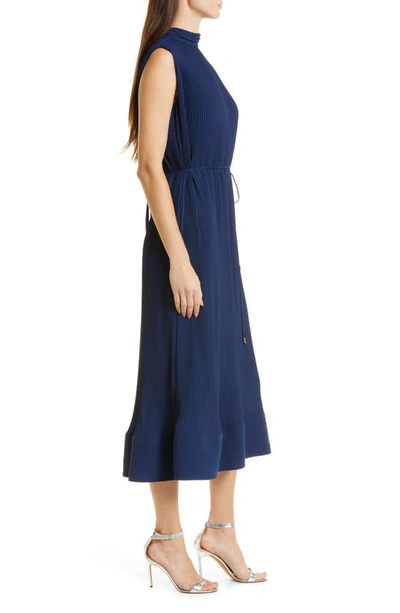 Shop Milly Milina Micropleat Sleeveless Dress In Navy