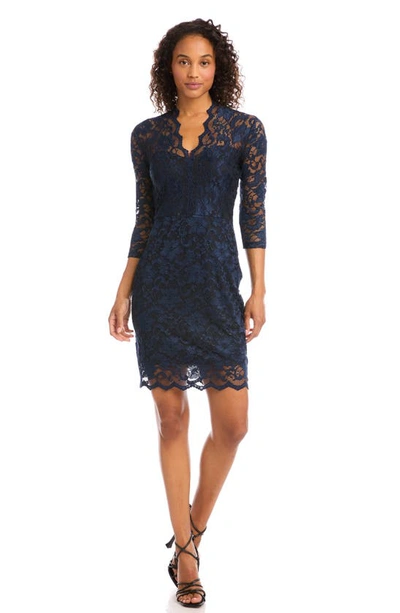 Karen Kane Scalloped Lace Cocktail Dress In Navy