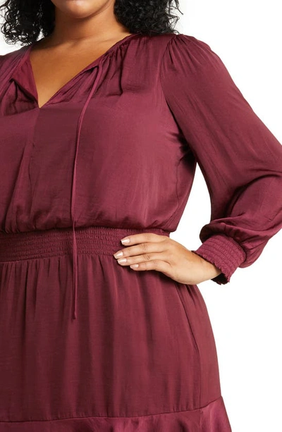 Shop Sam Edelman Smocked Long Sleeve A-line Dress In Burgundy