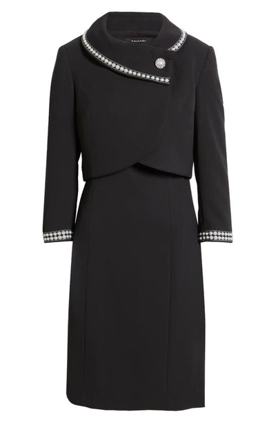 Tahari Asl Beaded Dress Suit In Black