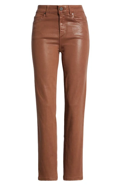 Shop Paige Cindy Coated High Waist Ankle Straight Leg Jeans In Cognac Luxe Coating