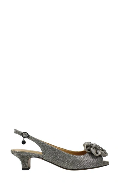J. Reneé Leonelle Slingback Kitten Heel Sandal In Pewter Glitter Fabric