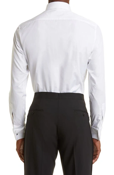 Zegna Micro Striped Trecapi Tailored Fit Long Sleeve Shirt In White