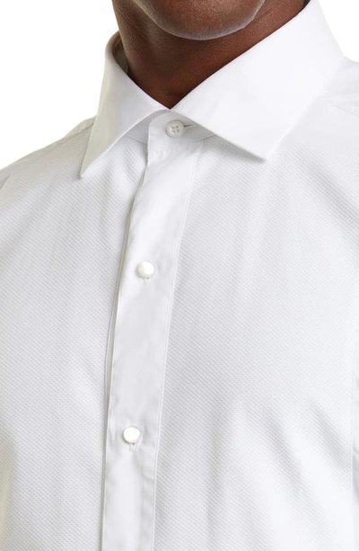 Zegna Micro Striped Trecapi Tailored Fit Long Sleeve Shirt In White