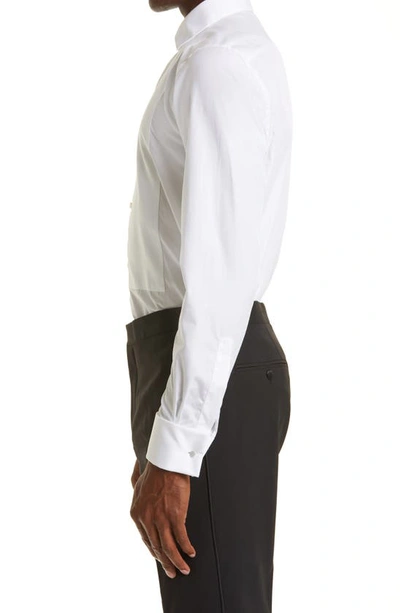 Zegna Micro Striped Trecapi Tailored Fit Long Sleeve Shirt In White
