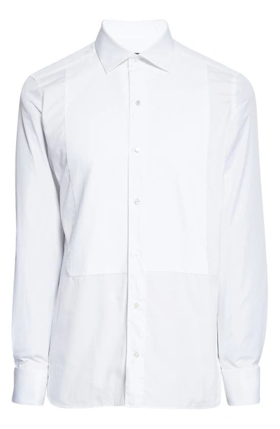 Zegna Micro Striped Trecapi Tailored Fit Long Sleeve Shirt In White