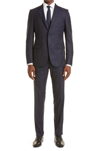 Zegna 15milmil15 Micro Pattern Wool Suit In Blue