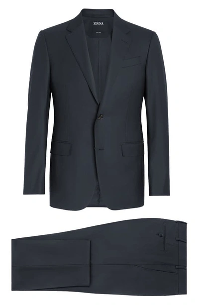 Zegna 15milmil15 Micro Pattern Wool Suit In Blue