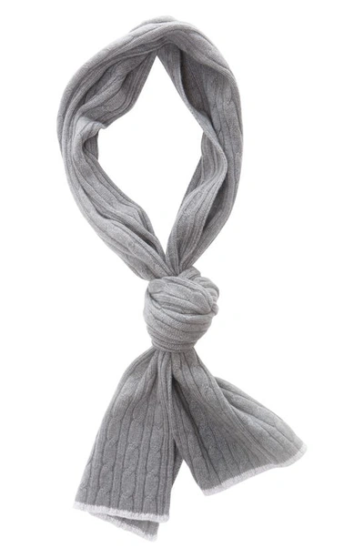 Shop Eleventy Cable Knit Cashmere Scarf In Light Grey-ivory
