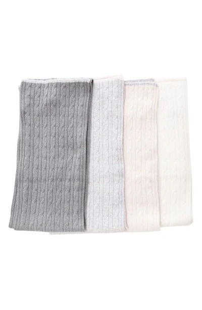 Shop Eleventy Cable Knit Cashmere Scarf In Light Grey-ivory