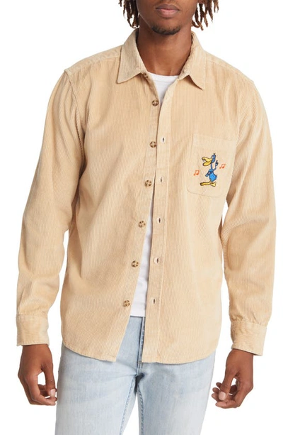 Obey Richard Button-up Organic Cotton Corduroy Shirt In Cream