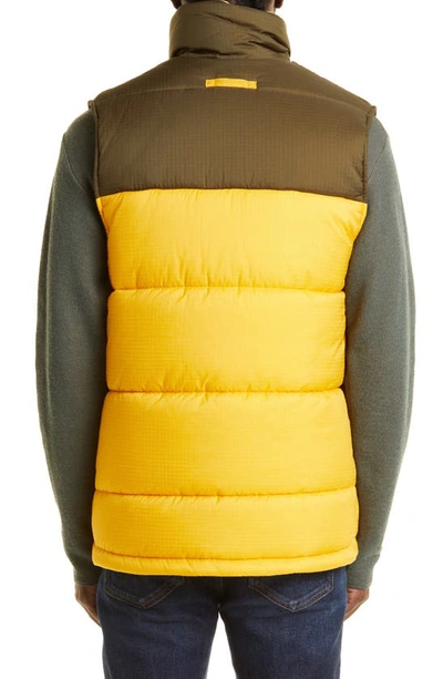 Shop Mackintosh Colorblock Puffer Vest In Corn/ Khaki